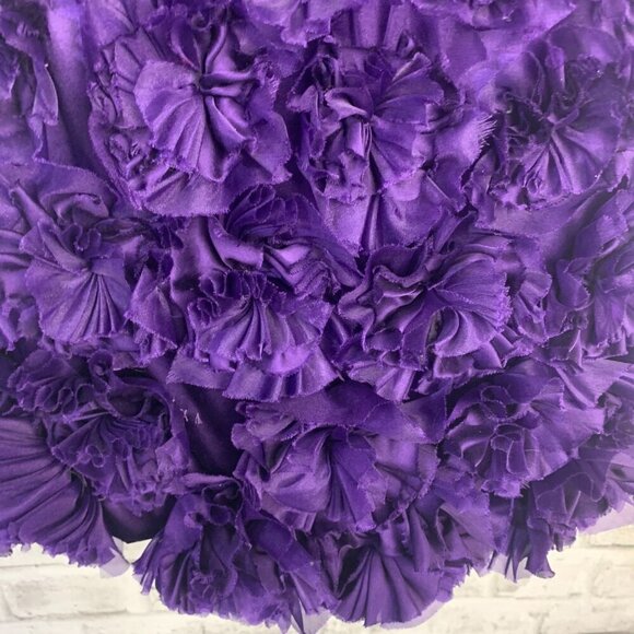 Theia One Shoulder Purple 100% Silk Ruched Rosette 3D Appliqué Cocktail Dress - Picture 7 of 16